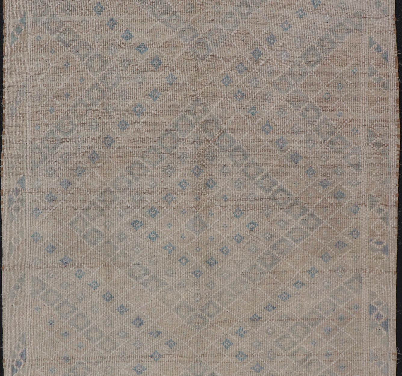 Vintage Turkish Embroidered Flat - Weave Rug Diamond Shape Geometric Design Measures 6'1 x 10'1 This hand - woven Kilim features muted shades of taupe, light blue, light green, camel, and small accent details in cream. The all - over design di... - Keivan Woven ArtsEN - 13190 - 18800