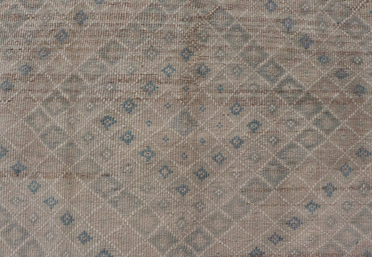 Vintage Turkish Embroidered Flat - Weave Rug Diamond Shape Geometric Design Measures 6'1 x 10'1 This hand - woven Kilim features muted shades of taupe, light blue, light green, camel, and small accent details in cream. The all - over design di... - Keivan Woven ArtsEN - 13190 - 18800