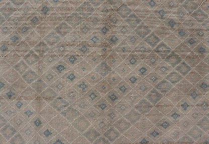 Vintage Turkish Embroidered Flat - Weave Rug Diamond Shape Geometric Design Measures 6'1 x 10'1 This hand - woven Kilim features muted shades of taupe, light blue, light green, camel, and small accent details in cream. The all - over design di... - Keivan Woven ArtsEN - 13190 - 18800