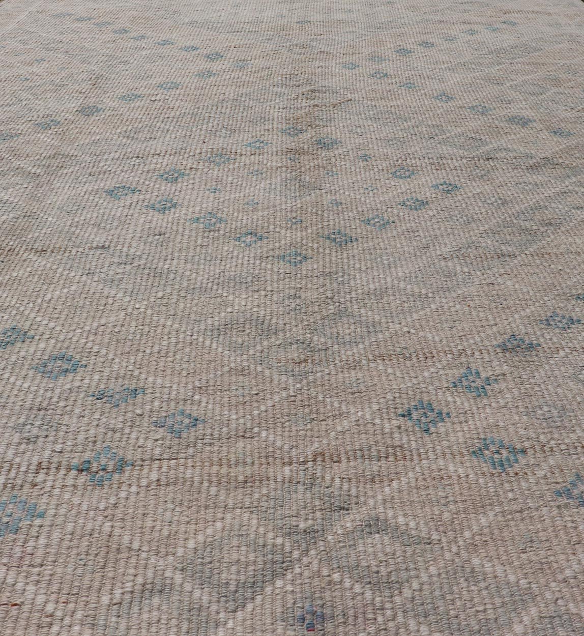 Vintage Turkish Embroidered Flat - Weave Rug Diamond Shape Geometric Design Measures 6'1 x 10'1 This hand - woven Kilim features muted shades of taupe, light blue, light green, camel, and small accent details in cream. The all - over design di... - Keivan Woven ArtsEN - 13190 - 18800