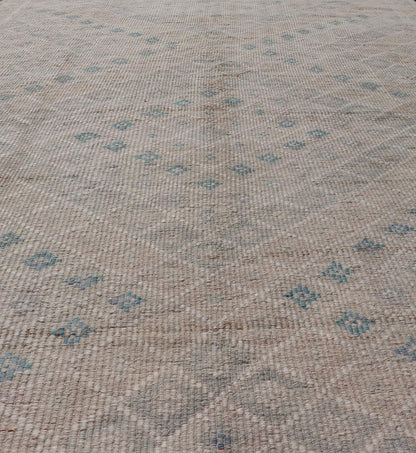 Vintage Turkish Embroidered Flat - Weave Rug Diamond Shape Geometric Design Measures 6'1 x 10'1 This hand - woven Kilim features muted shades of taupe, light blue, light green, camel, and small accent details in cream. The all - over design di... - Keivan Woven ArtsEN - 13190 - 18800