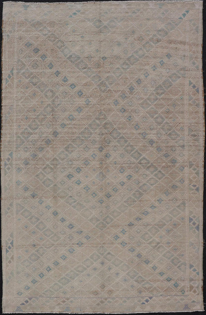 Vintage Turkish Embroidered Flat - Weave Rug Diamond Shape Geometric Design Measures 6'1 x 10'1 This hand - woven Kilim features muted shades of taupe, light blue, light green, camel, and small accent details in cream. The all - over design di... - Keivan Woven ArtsEN - 13190 - 18800