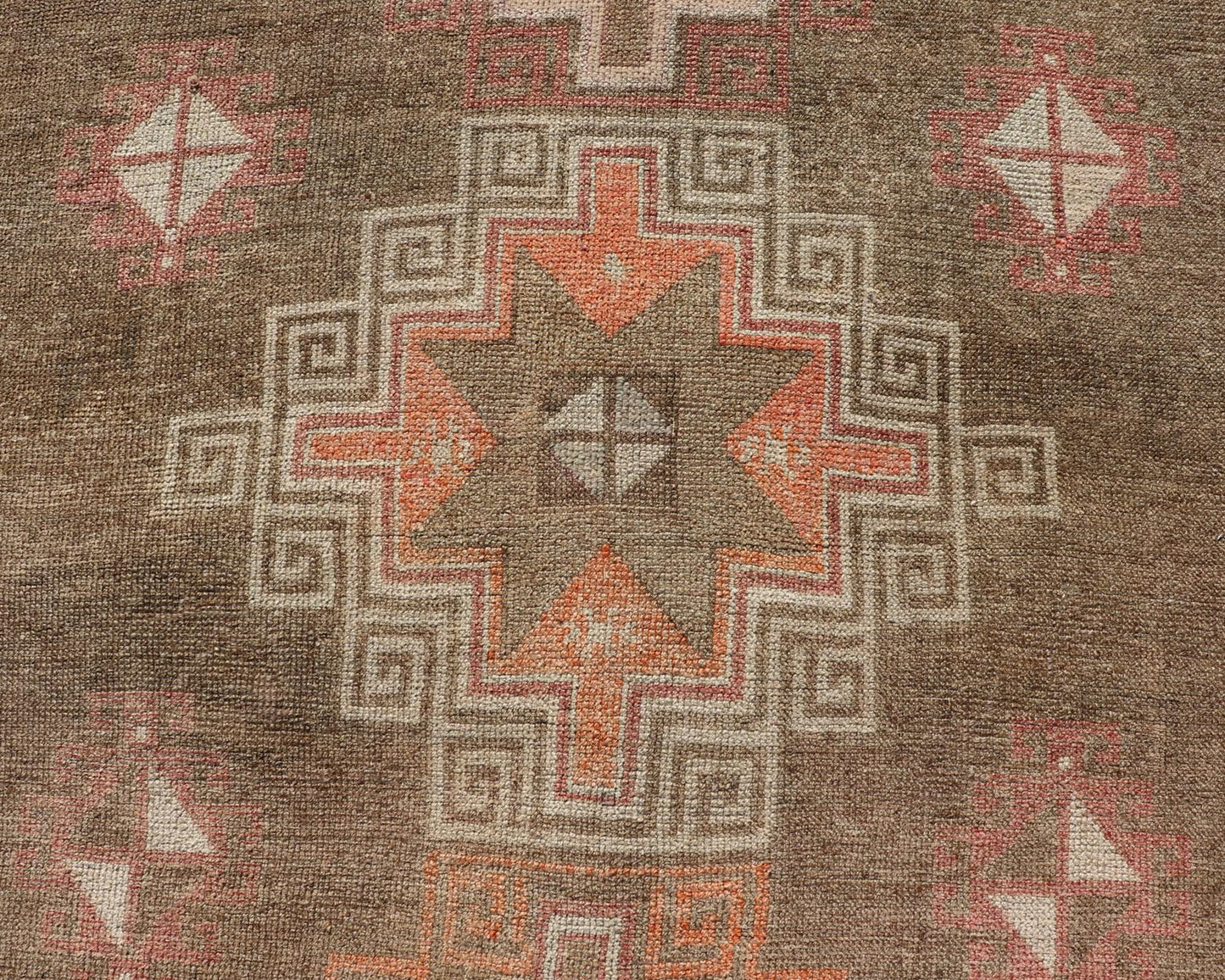 Turkish Kars Gallery Runner with Large Medallions in Red, Brown, Taupe, Tan Vintage Hand Knotted Kars Gallery runner from Turkey with Medallion design in various tones of red, orange taupe. and brown. Keivan Woven Arts / rug EN - 13243, country of... - Keivan Woven ArtsEN - 13243 - 18704