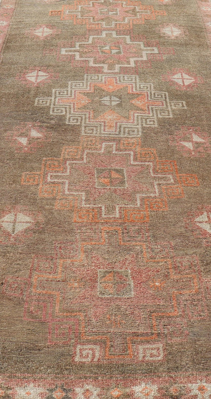 Turkish Kars Gallery Runner with Large Medallions in Red, Brown, Taupe, Tan Vintage Hand Knotted Kars Gallery runner from Turkey with Medallion design in various tones of red, orange taupe. and brown. Keivan Woven Arts / rug EN - 13243, country of... - Keivan Woven ArtsEN - 13243 - 18704Rug