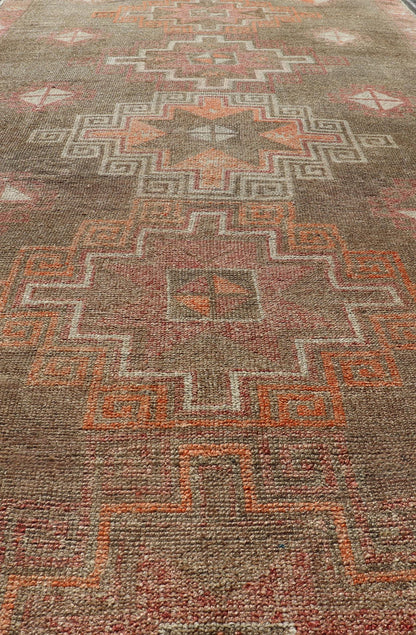 Turkish Kars Gallery Runner with Large Medallions in Red, Brown, Taupe, Tan Vintage Hand Knotted Kars Gallery runner from Turkey with Medallion design in various tones of red, orange taupe. and brown. Keivan Woven Arts / rug EN - 13243, country of... - Keivan Woven ArtsEN - 13243 - 18704Rug