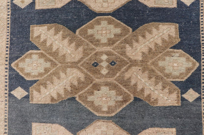Floral Medallion Vintage Hand Knotted Turkish Oushak Rug with Geometric Border Floral Geometric Medallion design Turkish vintage Oushak in blue and tan, Keivan Woven Arts / rug EN - 13310, country of origin / type: Turkey / Oushak, circa 1950... - Keivan Woven ArtsEN - 13310 - 18806Rug