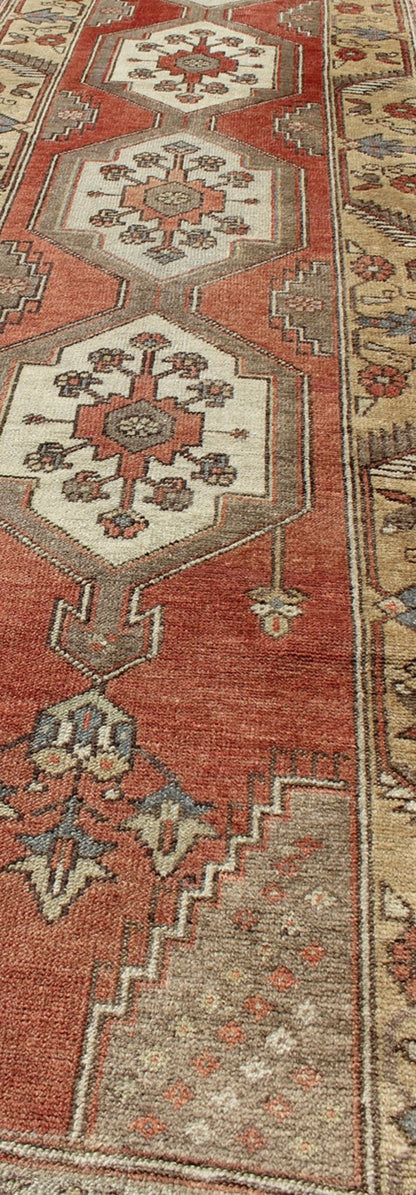 Sub - Geometric Tribal Vintage Oushak Runner from Early 20th Century Turkey kwarugs Sub - geometric tribal vintage Oushak runner from early 20th century Turkey, rug en - 134, country of origin / type: Turkey / Oushak, circa 1920 This antique Tu... - Keivan Woven ArtsEN - 134 - 3437Rug