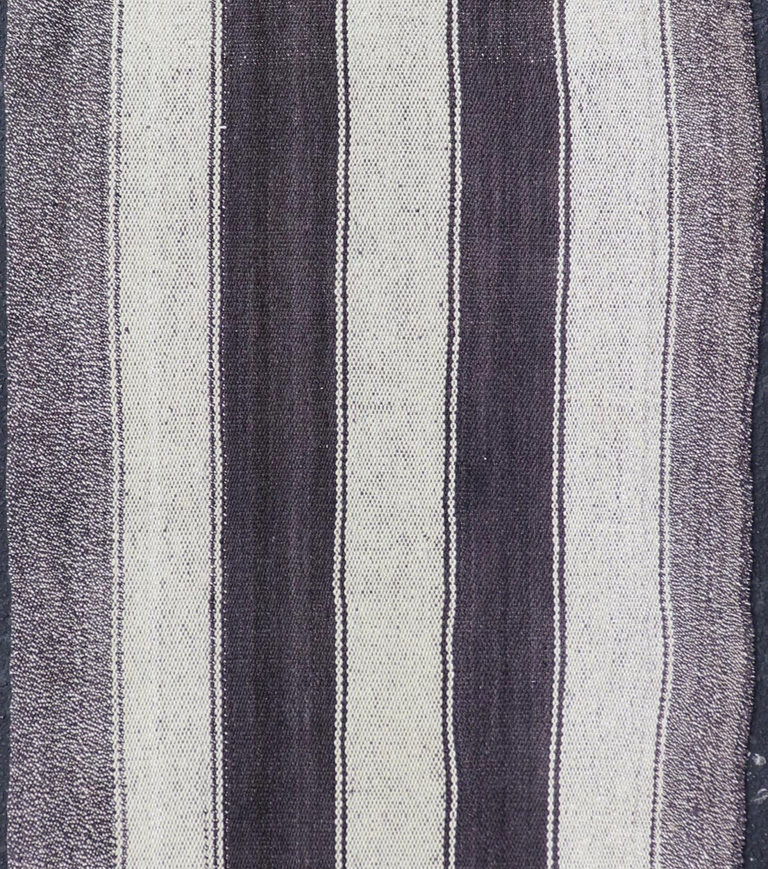 Vintage Turkish Kilim with Vertical Stripes in Brown and Cream Measures 2'7 x 6'2 This vintage flat weave Kilim has a very modern stripe design. Rendered in ebony, cream. With neutral colors and simple design, this flat weave is perfect ... - Keivan Woven ArtsEN - 13425 - 18655Rug