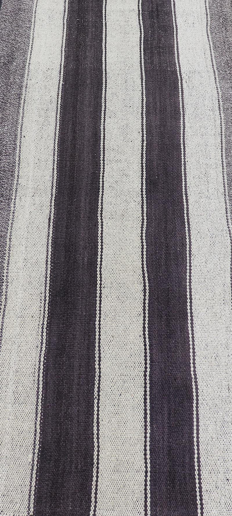 Vintage Turkish Kilim with Vertical Stripes in Brown and Cream Measures 2'7 x 6'2 This vintage flat weave Kilim has a very modern stripe design. Rendered in ebony, cream. With neutral colors and simple design, this flat weave is perfect ... - Keivan Woven ArtsEN - 13425 - 18655Rug