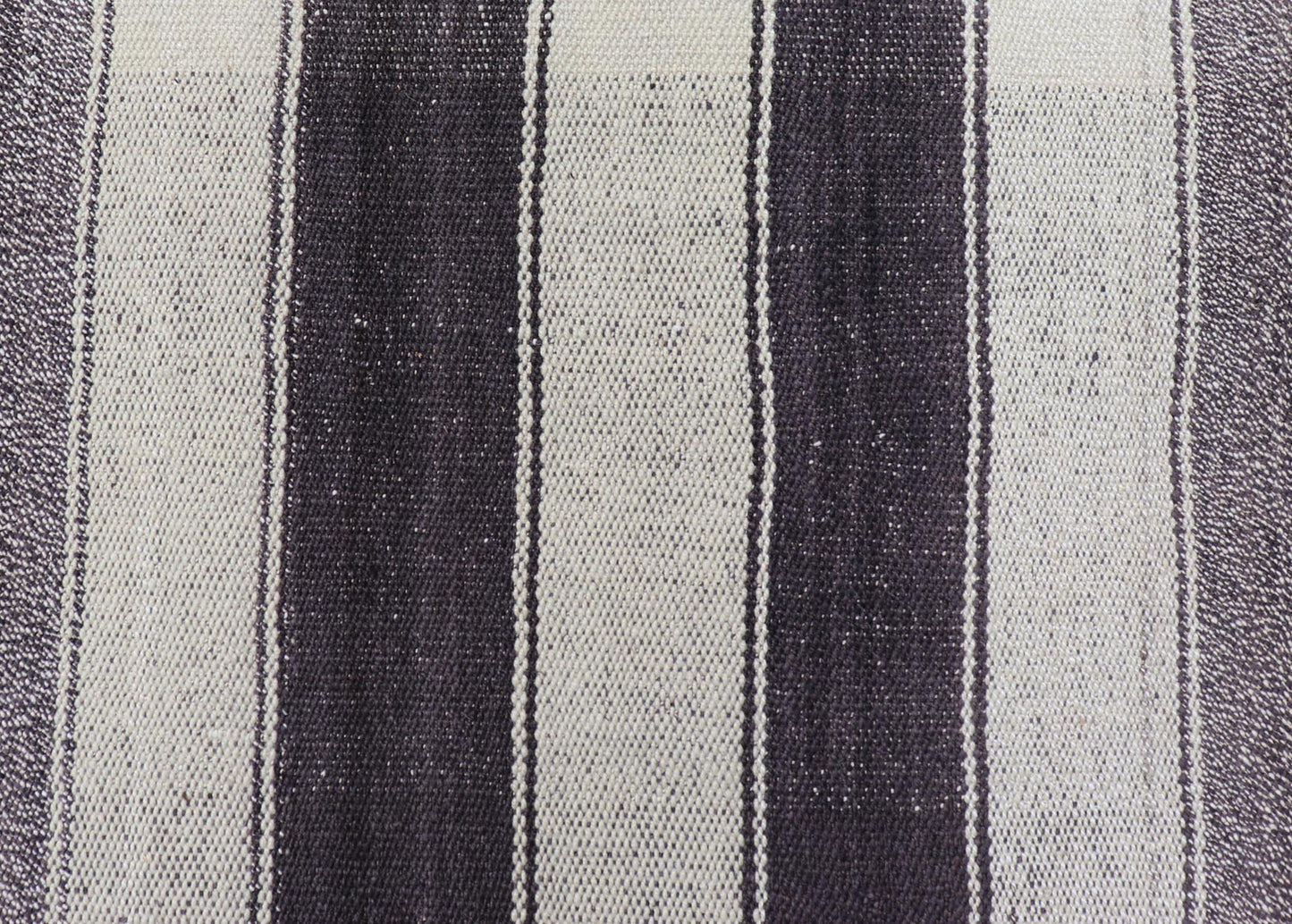 Vintage Turkish Kilim with Vertical Stripes in Brown and Cream Measures 2'7 x 6'2 This vintage flat weave Kilim has a very modern stripe design. Rendered in ebony, cream. With neutral colors and simple design, this flat weave is perfect ... - Keivan Woven ArtsEN - 13425 - 18655Rug