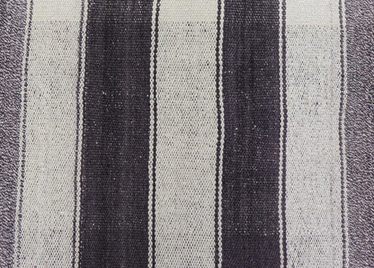 Vintage Turkish Kilim with Vertical Stripes in Brown and Cream Measures 2'7 x 6'2 This vintage flat weave Kilim has a very modern stripe design. Rendered in ebony, cream. With neutral colors and simple design, this flat weave is perfect ... - Keivan Woven ArtsEN - 13425 - 18655Rug