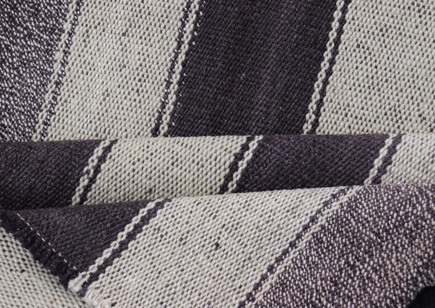 Vintage Turkish Kilim with Vertical Stripes in Brown and Cream Measures 2'7 x 6'2 This vintage flat weave Kilim has a very modern stripe design. Rendered in ebony, cream. With neutral colors and simple design, this flat weave is perfect ... - Keivan Woven ArtsEN - 13425 - 18655Rug