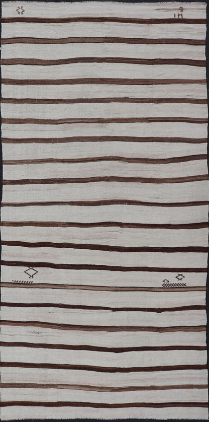 Measures: 5'8 x 12'3 Flat - Weave Kilim Vintage Gallery Rug from Turkey with Horizontal Stripes. Keivan Woven Arts / rug EN - 13434, country of origin / type: Turkey / Kilim, circa 1950 This vintage flat - woven Kilim features a minimalist design ... - Keivan Woven ArtsEN - 13434 - 22698Rug