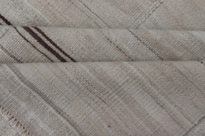 Vintage Turkish Kilim Gallery with Horizontal Stripes in Brown & Cream. Keivan Woven Arts / rug EN - 13439, country of origin / type: Turkey / Kilim, circa Mid - 20th Century. Measures: 4'2 x 12'8 - Keivan Woven ArtsEN - 13439 - 19202Rug