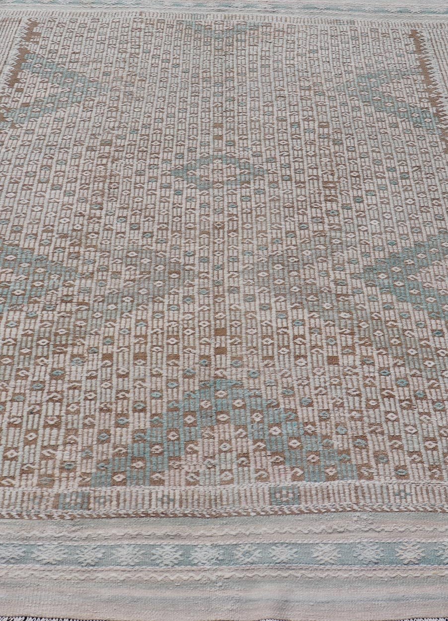 Vintage Turkish Embroidered Flat - Weave Rug with Geometric Design Vintage Turkish Embroidered Flat - Weave Rug with Neutral - Toned Geometric Design. Keivan Woven Arts - Geometric design vintage Kilim rug from Turkey in pale Green, cream, neutral,... - Keivan Woven ArtsEN - 13466 - 18860