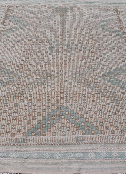 Vintage Turkish Embroidered Flat - Weave Rug with Geometric Design Vintage Turkish Embroidered Flat - Weave Rug with Neutral - Toned Geometric Design. Keivan Woven Arts - Geometric design vintage Kilim rug from Turkey in pale Green, cream, neutral,... - Keivan Woven ArtsEN - 13466 - 18860