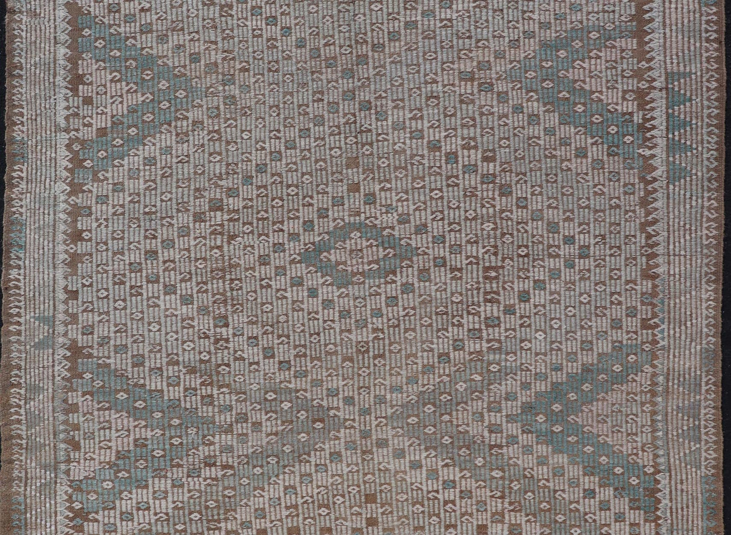 Vintage Turkish Embroidered Flat - Weave Rug with Geometric Design Vintage Turkish Embroidered Flat - Weave Rug with Neutral - Toned Geometric Design. Keivan Woven Arts - Geometric design vintage Kilim rug from Turkey in pale Green, cream, neutral,... - Keivan Woven ArtsEN - 13466 - 18860
