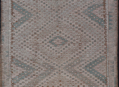 Vintage Turkish Embroidered Flat - Weave Rug with Geometric Design Vintage Turkish Embroidered Flat - Weave Rug with Neutral - Toned Geometric Design. Keivan Woven Arts - Geometric design vintage Kilim rug from Turkey in pale Green, cream, neutral,... - Keivan Woven ArtsEN - 13466 - 18860