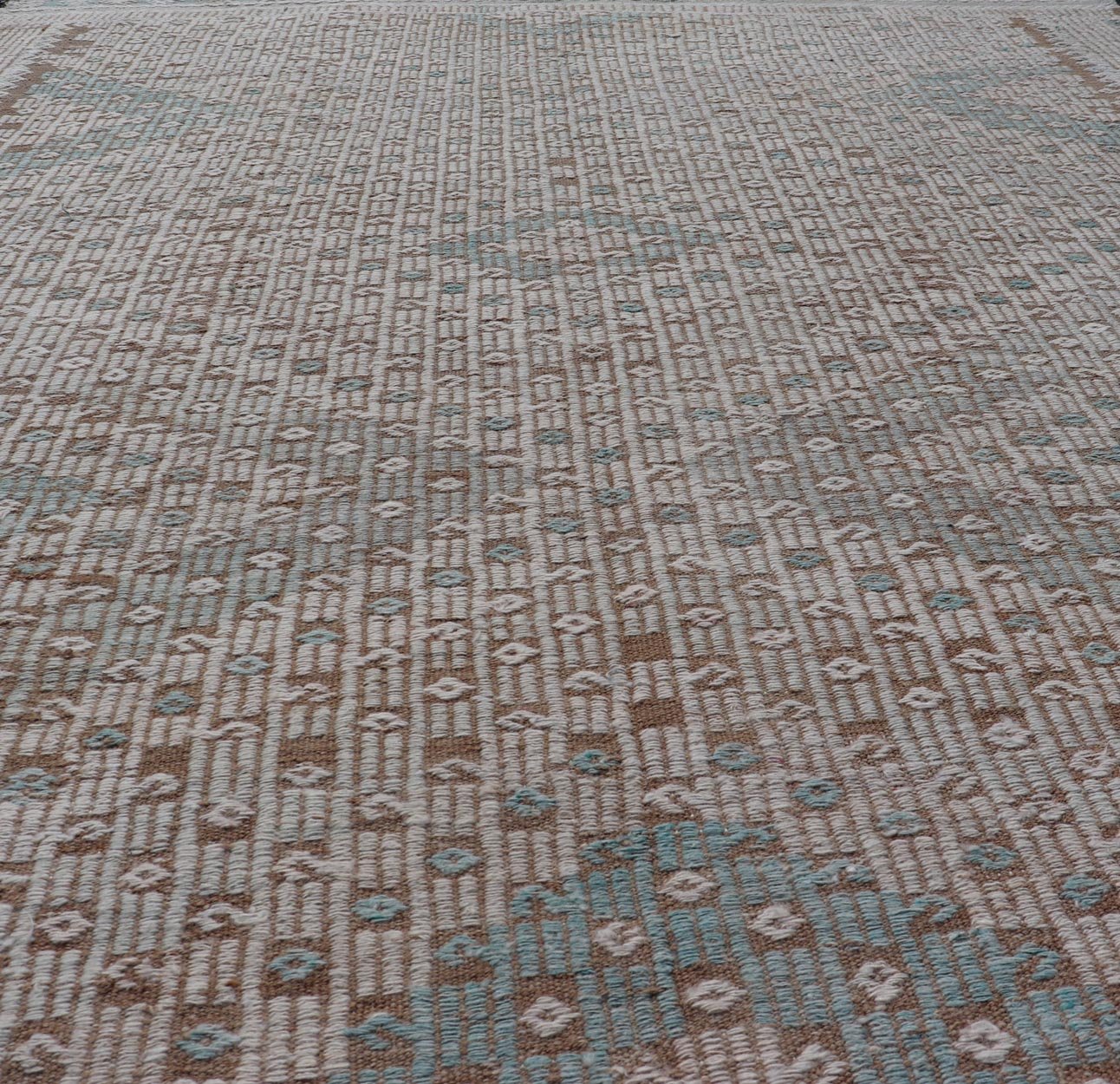 Vintage Turkish Embroidered Flat - Weave Rug with Geometric Design Vintage Turkish Embroidered Flat - Weave Rug with Neutral - Toned Geometric Design. Keivan Woven Arts - Geometric design vintage Kilim rug from Turkey in pale Green, cream, neutral,... - Keivan Woven ArtsEN - 13466 - 18860