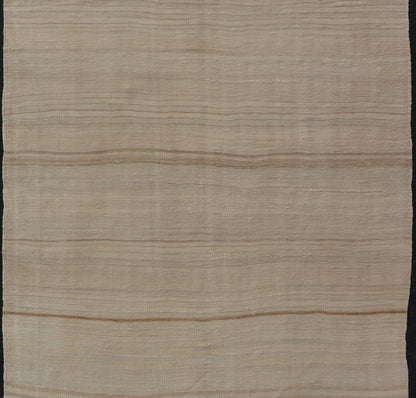 Turkish Hand Woven Vintage Kilim Rug with in Tan, Taupe, Brown, and Earth Tones Vintage Turkish Kilim Minimalist stripe design Kilim from Turkey, rug EN - 13491, country of origin / type: Turkey / Kilim, circa 1950 Measures: 5'4 x 8'9 - Keivan Woven ArtsEN - 13491 - 18824Rug