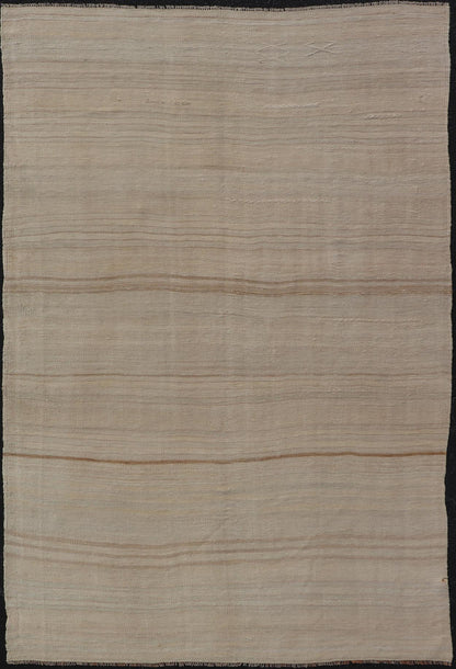 Turkish Hand Woven Vintage Kilim Rug with in Tan, Taupe, Brown, and Earth Tones Vintage Turkish Kilim Minimalist stripe design Kilim from Turkey, rug EN - 13491, country of origin / type: Turkey / Kilim, circa 1950 Measures: 5'4 x 8'9 - Keivan Woven ArtsEN - 13491 - 18824Rug
