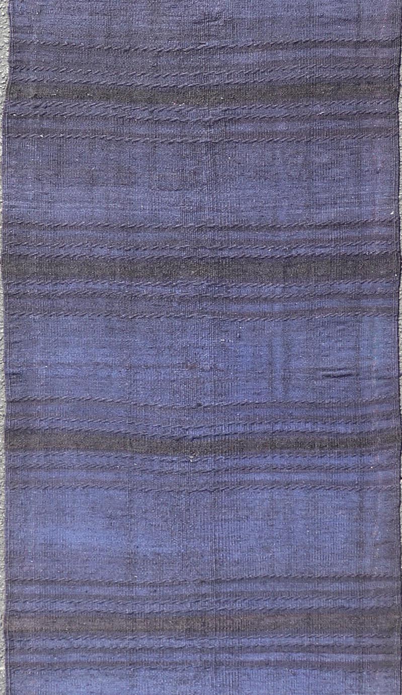 Vintage Turkish Kilim Runner with Deep Blue and Purple Tones - Keivan Woven ArtsEN - 13602Rug
