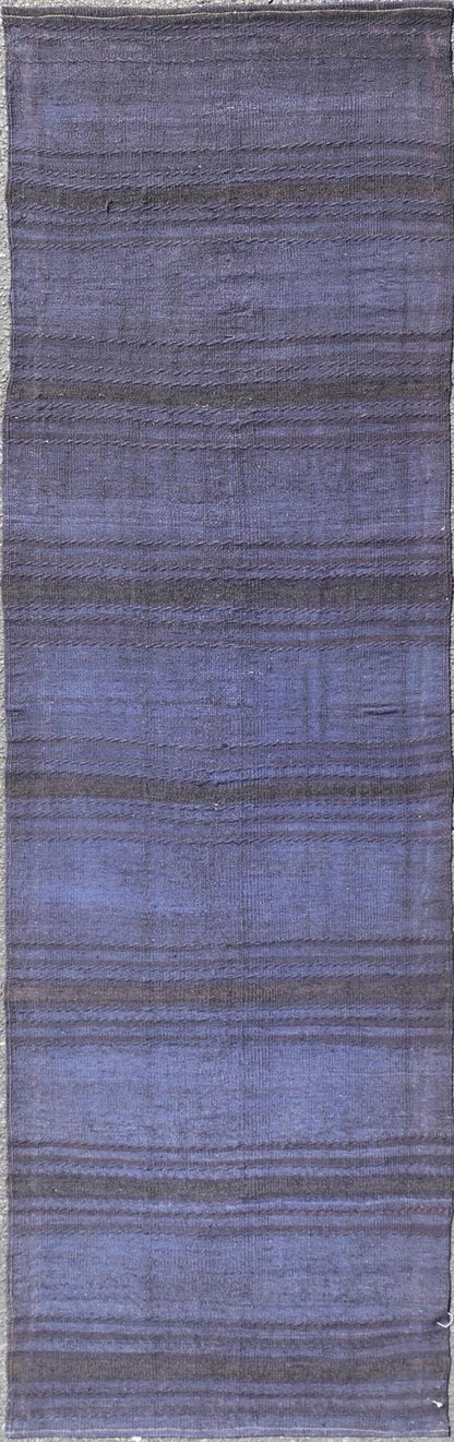 Vintage Turkish Kilim Runner with Deep Blue and Purple Tones - Keivan Woven ArtsEN - 13602Rug