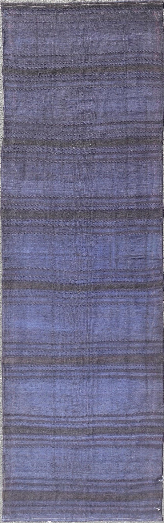 Vintage Turkish Kilim Runner with Deep Blue and Purple Tones - Keivan Woven ArtsEN - 13602Rug