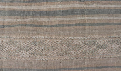 Measures: 5'0 x 7'8 Turkish Vintage Flat - Weave Kilim with Tribal Embroideries in Earthy Tones. Keivan Woven Arts / rug EN - 13605, country of origin / type: Turkey / Kilim, circa 1950 This vintage Turkish Kilim rug features a contemporary geom... - Keivan Woven ArtsEN - 13605 - 21733Rug