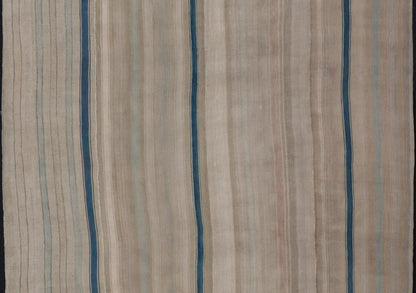 Vintage Turkish Kilim Rug with Soft Beige and Blue Stripes - Keivan Woven ArtsEN - 13651Rug