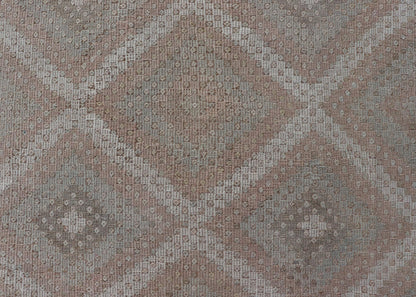 Vintage Turkish Embroidered Rug with Geometric Diamond Design with Soft Colors Embroidered vintage rug from Turkey in shades of tan, light green, light red, and cream with geometric pattern, Keivan Woven Arts / rug EN - 13652, country of origin / ... - Keivan Woven ArtsEN - 13652 - 18830Rug