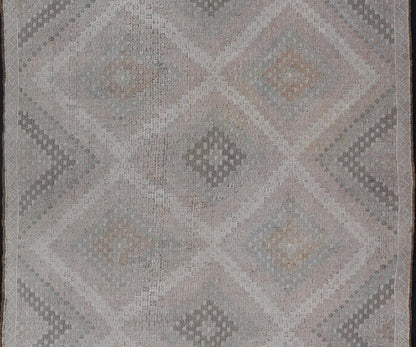 Vintage Turkish Flat - Weave Embroidered Rug with Geometric Diamond Design Embroidered vintage flat weave rug from Turkey in shades of tan, taupe, gray cream and neutrals with geometric pattern, Keivan Woven Arts / rug EN - 13653, country of origin ... - Keivan Woven ArtsEN - 13653 - 19256
