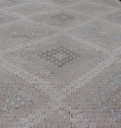Vintage Turkish Flat - Weave Embroidered Rug with Geometric Diamond Design Embroidered vintage flat weave rug from Turkey in shades of tan, taupe, gray cream and neutrals with geometric pattern, Keivan Woven Arts / rug EN - 13653, country of origin ... - Keivan Woven ArtsEN - 13653 - 19256