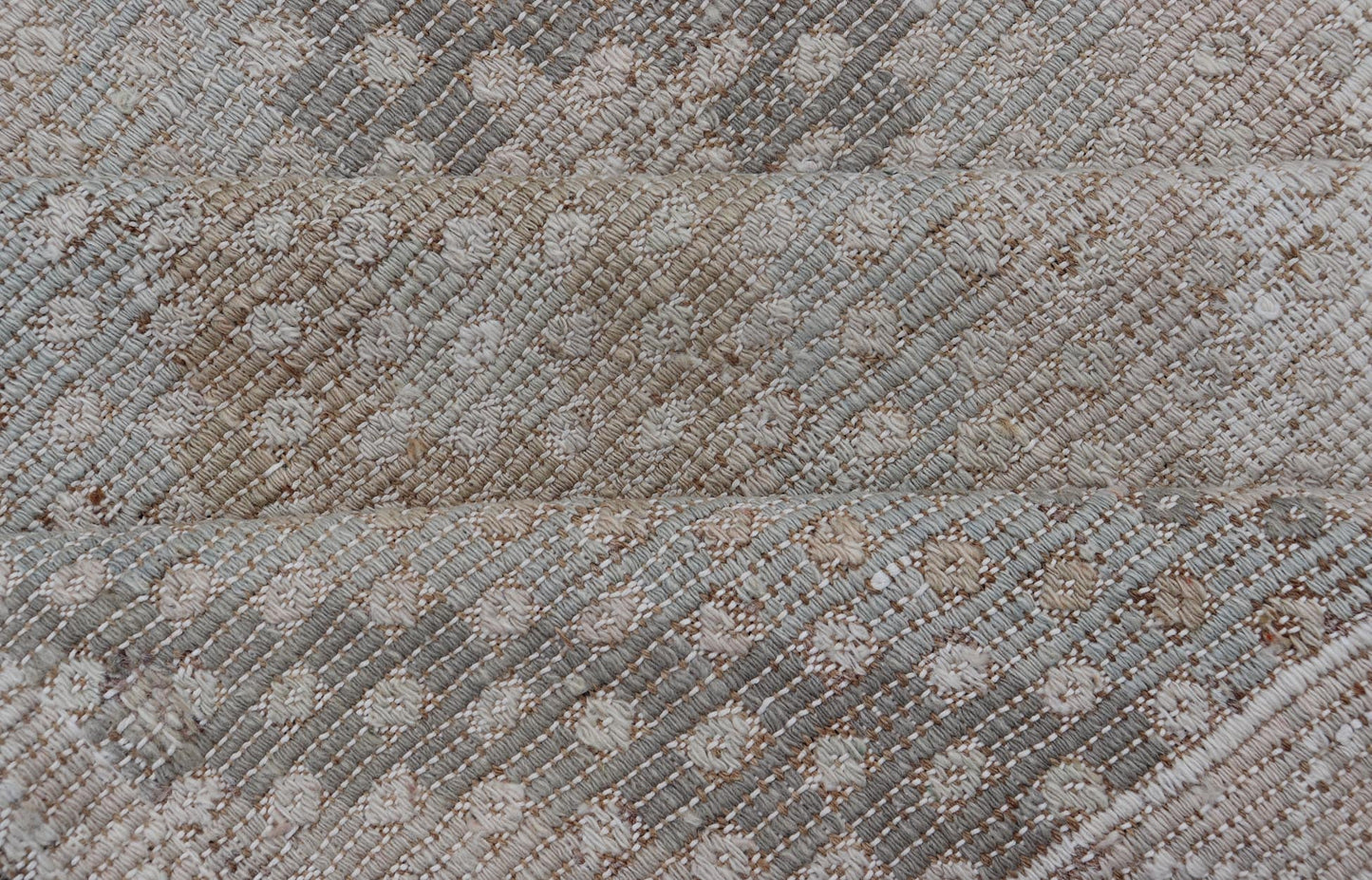 Vintage Turkish Flat - Weave Embroidered Rug with Geometric Diamond Design Embroidered vintage flat weave rug from Turkey in shades of tan, taupe, gray cream and neutrals with geometric pattern, Keivan Woven Arts / rug EN - 13653, country of origin ... - Keivan Woven ArtsEN - 13653 - 19256