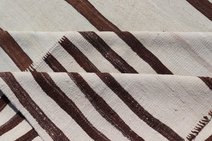Vintage Hand - Woven Turkish Kilim in Wool with Sub - Geometric Striped Panel Design This flat - weave tribal Turkish kilim has been hand - woven in wool. The rug features an all - over sub - geometric striped panel design, rendered in earthy tones; making... - Keivan Woven ArtsEN - 13689 - 13213 - 19490