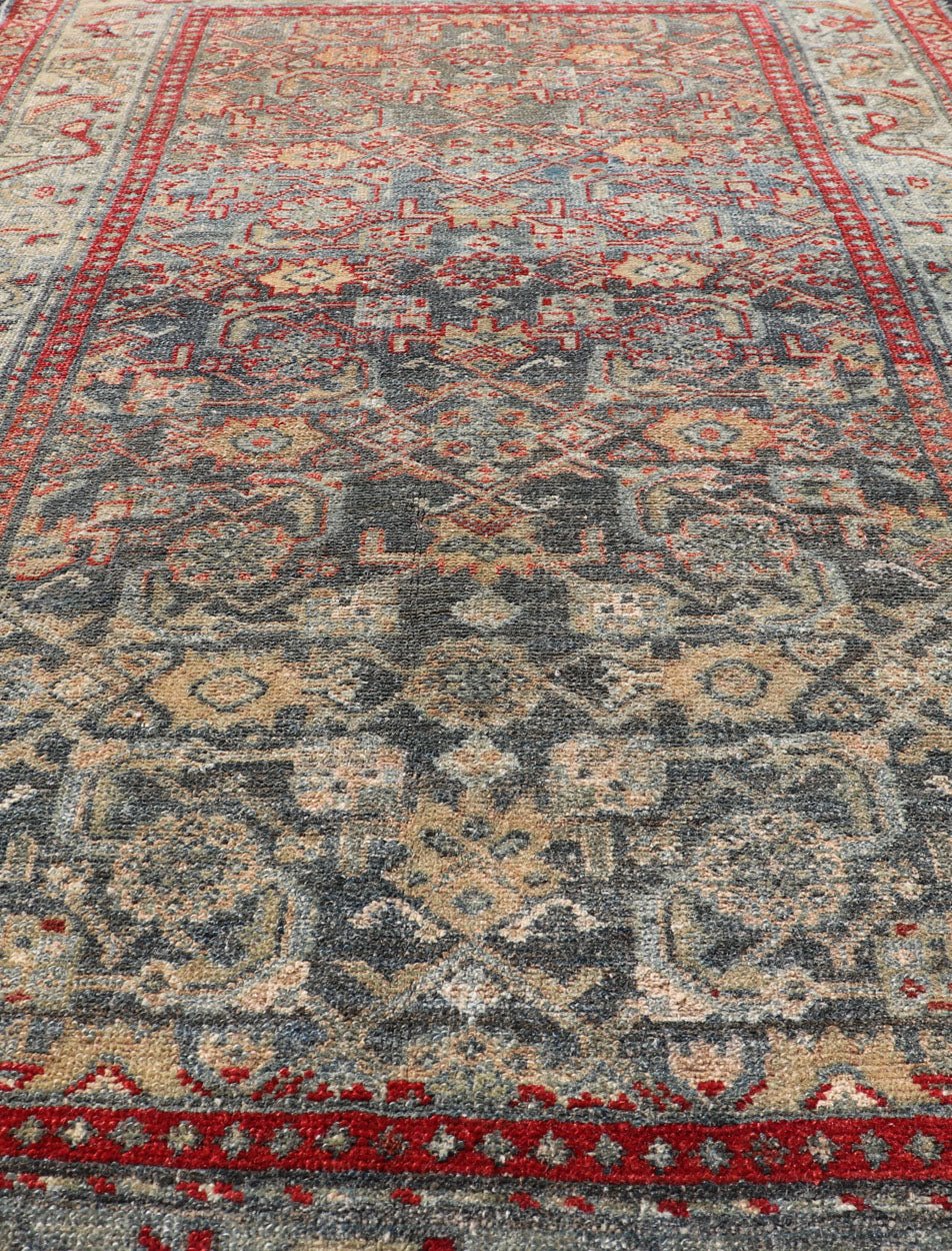 Antique Persian Malayer Rug with Colorful All - Over Geometric Design Antique Persian Malayer rug with colorful geometric design in gray, blue and red, rug EN - 137, country of origin / type: Iran / Malayer, circa 1910. This antique Persian M... - Keivan Woven ArtsEN - 137 - 14138Rug