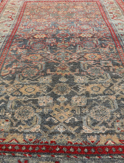 Antique Persian Malayer Rug with Colorful All - Over Geometric Design Antique Persian Malayer rug with colorful geometric design in gray, blue and red, rug EN - 137, country of origin / type: Iran / Malayer, circa 1910. This antique Persian M... - Keivan Woven ArtsEN - 137 - 14138Rug