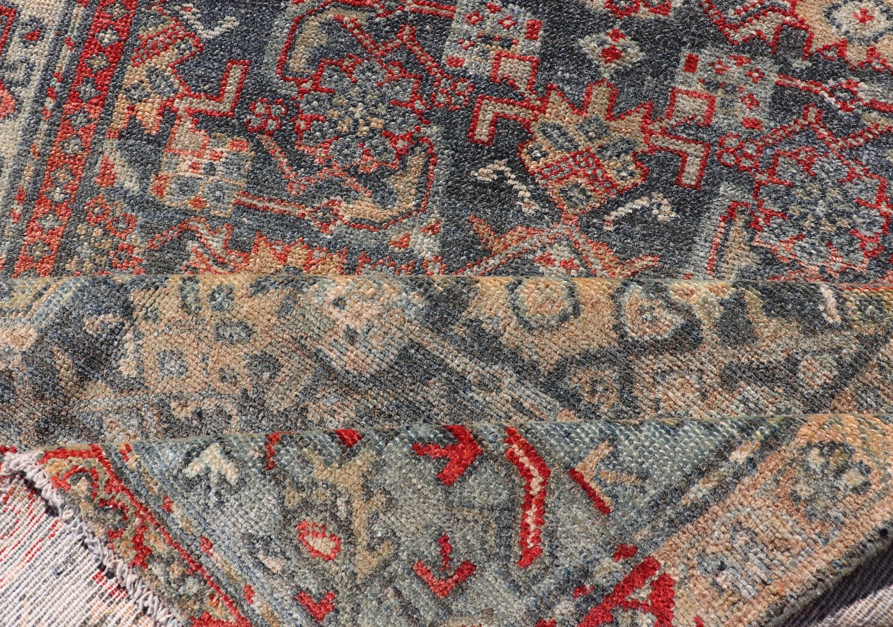 Antique Persian Malayer Rug with Colorful All - Over Geometric Design Antique Persian Malayer rug with colorful geometric design in gray, blue and red, rug EN - 137, country of origin / type: Iran / Malayer, circa 1910. This antique Persian M... - Keivan Woven ArtsEN - 137 - 14138Rug