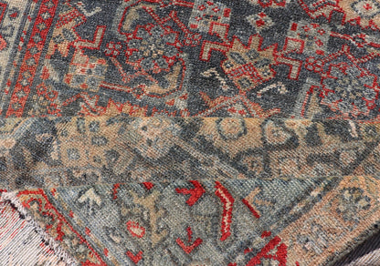Antique Persian Malayer Rug with Colorful All - Over Geometric Design Antique Persian Malayer rug with colorful geometric design in gray, blue and red, rug EN - 137, country of origin / type: Iran / Malayer, circa 1910. This antique Persian M... - Keivan Woven ArtsEN - 137 - 14138Rug