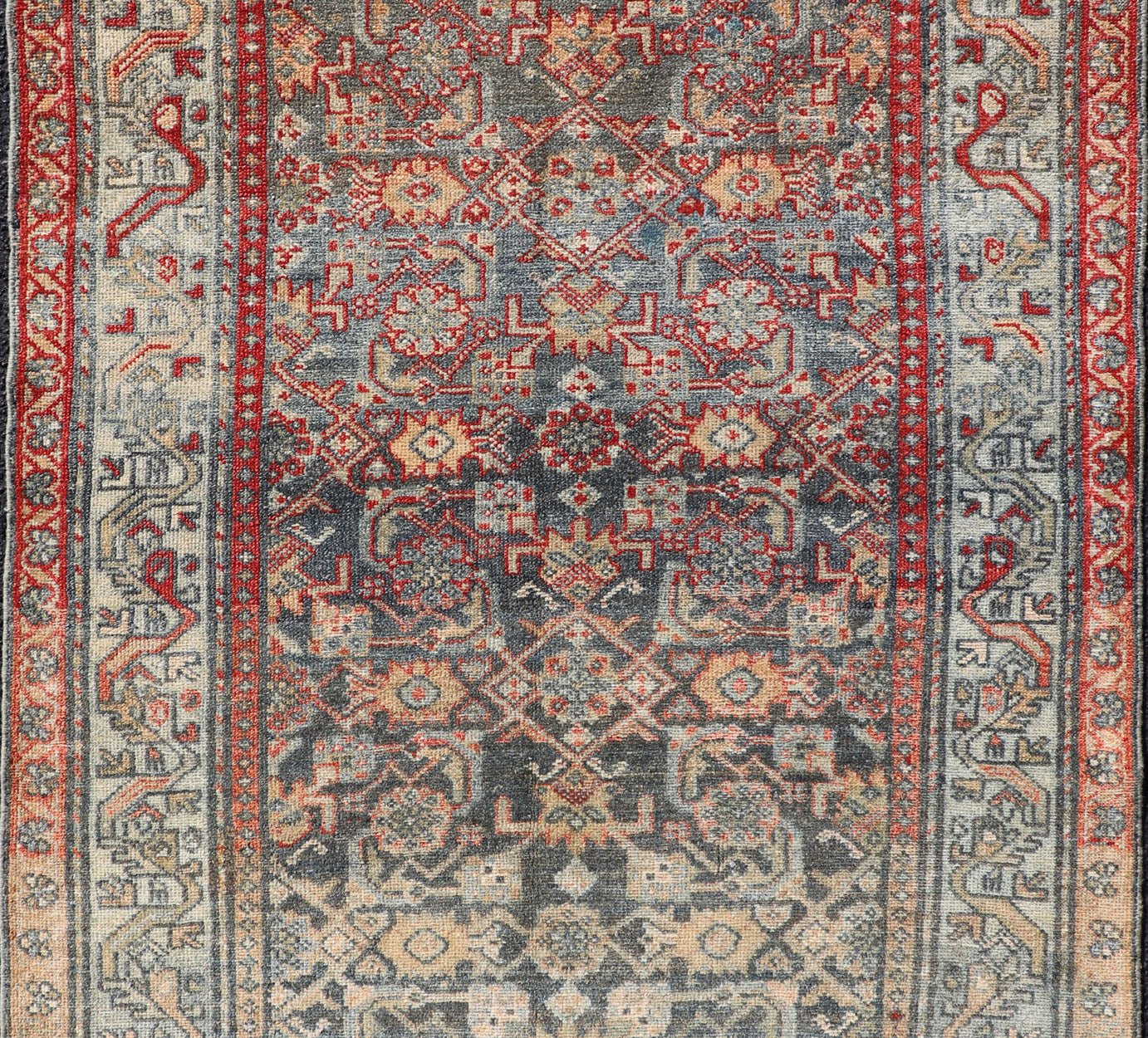 Antique Persian Malayer Rug with Colorful All - Over Geometric Design Antique Persian Malayer rug with colorful geometric design in gray, blue and red, rug EN - 137, country of origin / type: Iran / Malayer, circa 1910. This antique Persian M... - Keivan Woven ArtsEN - 137 - 14138Rug