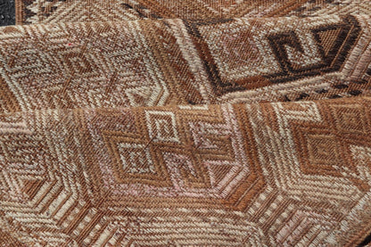 Vintage Turkish Kilim Runner with Warm Earthy Tones and Geometric Patterns - Keivan Woven ArtsEN - 13707Rug