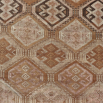 Vintage Turkish Kilim Runner with Warm Earthy Tones and Geometric Patterns - Keivan Woven ArtsEN - 13707Rug