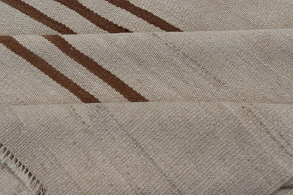 Flat - Weave Kilim Vintage Rug Turkey with Horizontal Stripes in Ivory & Brown. Keivan Woven Arts / rug EN - 13711, country of origin / type: Turkey / Kilim, circa 1950 Measures: 4'10 x 5'9 This vintage flat - woven Kilim features a minimalist design ... - Keivan Woven ArtsEN - 13711 - 23912Rug