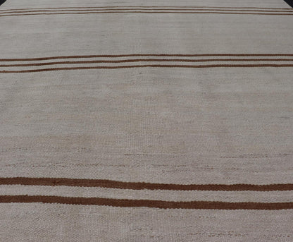 Flat - Weave Kilim Vintage Rug Turkey with Horizontal Stripes in Ivory & Brown. Keivan Woven Arts / rug EN - 13711, country of origin / type: Turkey / Kilim, circa 1950 Measures: 4'10 x 5'9 This vintage flat - woven Kilim features a minimalist design ... - Keivan Woven ArtsEN - 13711 - 23912Rug