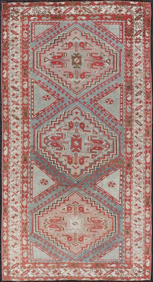 Antique Hand - Knotted Persian Kurdish Rug in Wool with Medallion Design This antique Persian Kurdish rug has been hand - knotted in wool and features a sub - geometric medallion design rendered in multicolor. A complementary, multi - tiered border enc... - Keivan Woven ArtsEN - 13903 - 19652