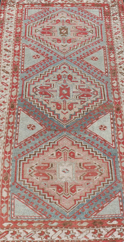 Antique Hand - Knotted Persian Kurdish Rug in Wool with Medallion Design This antique Persian Kurdish rug has been hand - knotted in wool and features a sub - geometric medallion design rendered in multicolor. A complementary, multi - tiered border enc... - Keivan Woven ArtsEN - 13903 - 19652