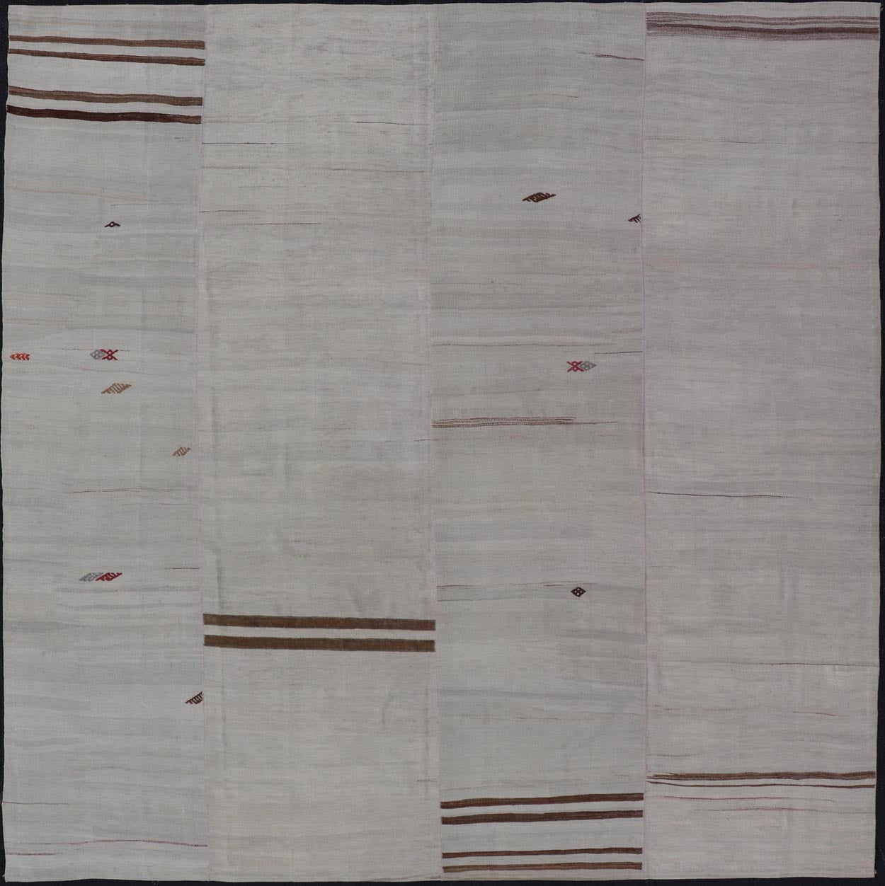 Turkish Vintage Kilim in Wool with Sub - Geometric Striped Panel Design. Vintage Kilim Rug with All - Over Sub - Geometric Panel Design. Keivan Woven Arts; rug EN - 13914, country of origin / type: Turkey / Kilim, circa 1950. This flat - weave tribal Turk... - Keivan Woven ArtsEN - 13914 - 23720Rug