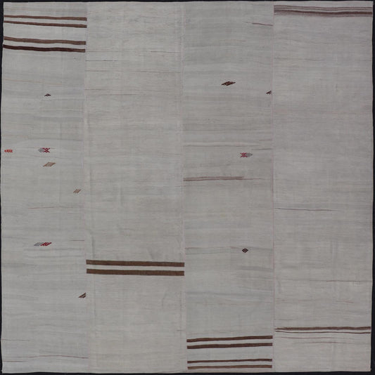 Turkish Vintage Kilim in Wool with Sub - Geometric Striped Panel Design. Vintage Kilim Rug with All - Over Sub - Geometric Panel Design. Keivan Woven Arts; rug EN - 13914, country of origin / type: Turkey / Kilim, circa 1950. This flat - weave tribal Turk... - Keivan Woven ArtsEN - 13914 - 23720Rug