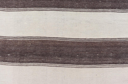 Measures: 8'6 x 9'6 Striped Turkish Vintage Kilim Flat - Weave Rug in Brown, Mocha, and Ivory. Keivan Woven Arts / rug EN - 13915, country of origin / type: Turkey / Kilim, circa 1950 This vintage striped design Kilim from Turkey rendered in sha... - Keivan Woven ArtsEN - 13915 - 21715Rug