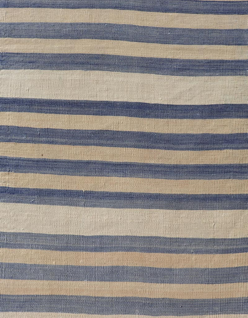 Vintage Turkish Kilim Runner with Soft Blue and Cream Stripes - Keivan Woven ArtsEN - 13929Rug
